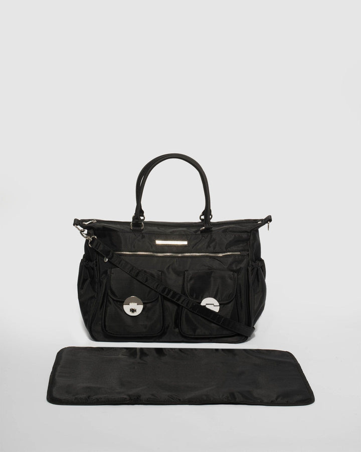 Colette by Colette Hayman Black Double Pocket Baby Bag With Silver Hardware