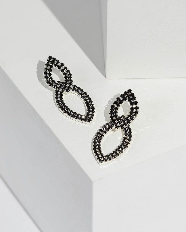 Black Ellipse Crystal Drop Earrings | Earrings