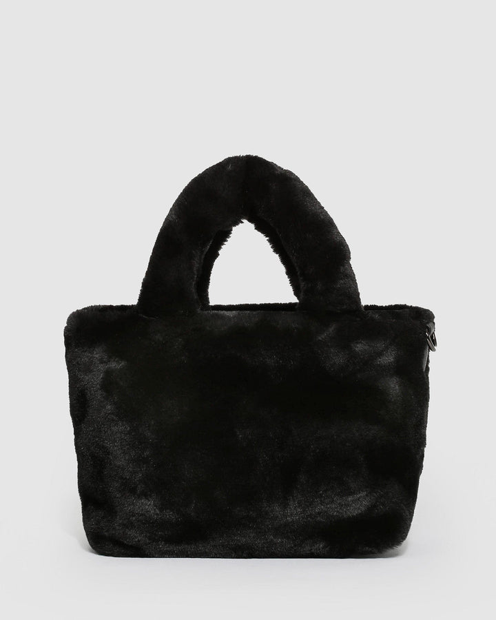 Black Emma Fur Small Tote Bag | Tote Bags