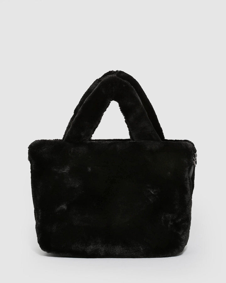 Black Emma Fur Small Tote Bag | Tote Bags