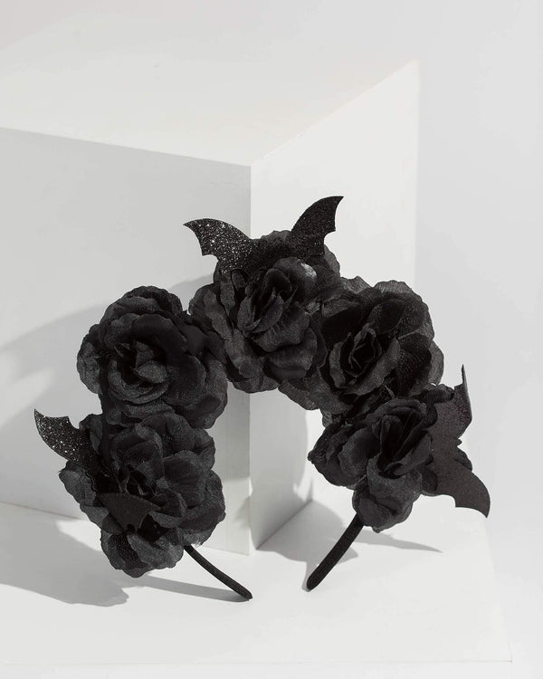 Black Flower And Bat Headband | Hair Accessories