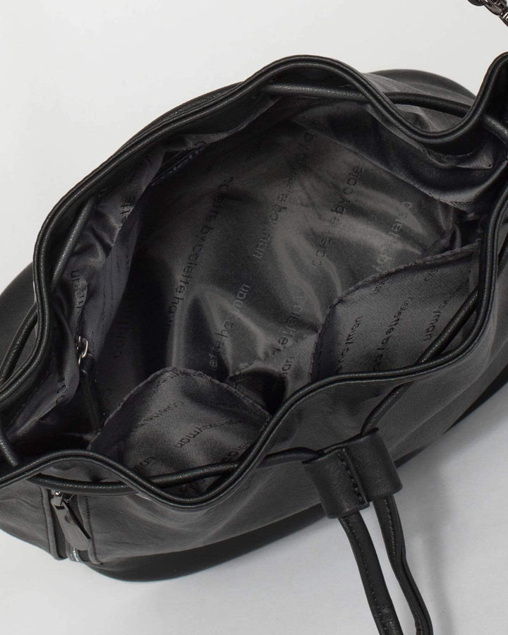 Black Giselle Hardware Drawstring Bag | Bucket Bags
