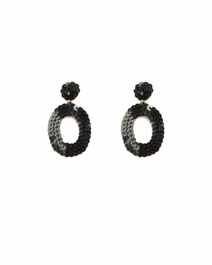Colette by Colette Hayman Black Gold Hardware Sequin Oval Drop Earrings