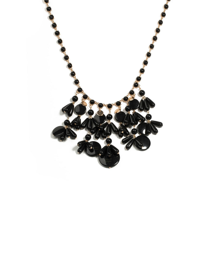 Colette by Colette Hayman Black Gold Tone Acrylic Mixed Bead Statement Necklace