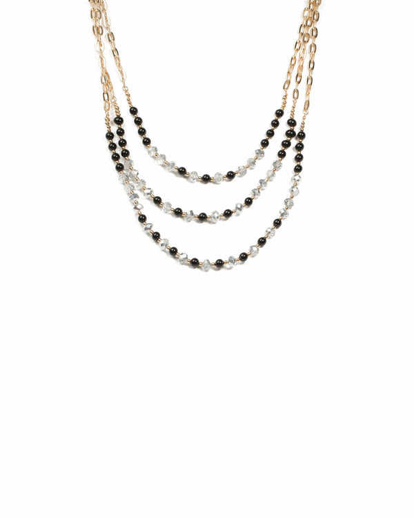 Colette by Colette Hayman Black Gold Tone Beaded Multi Row Necklace