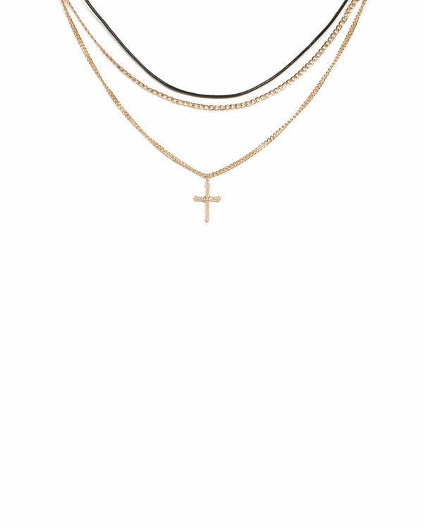 Colette by Colette Hayman Black Gold Tone Cross And Cord Choker Necklace Pack