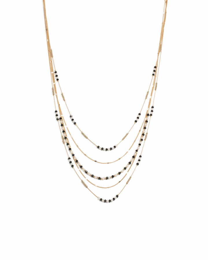 Colette by Colette Hayman Black Gold Tone Fine Multi Row Beaded Necklace