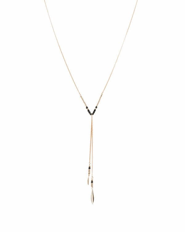 Colette by Colette Hayman Black Gold Tone Metal Arrow End Lariat Necklace