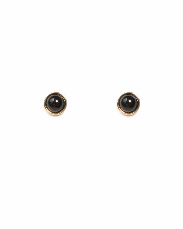 Colette by Colette Hayman Black Gold Tone Mini Round Stone Earrings