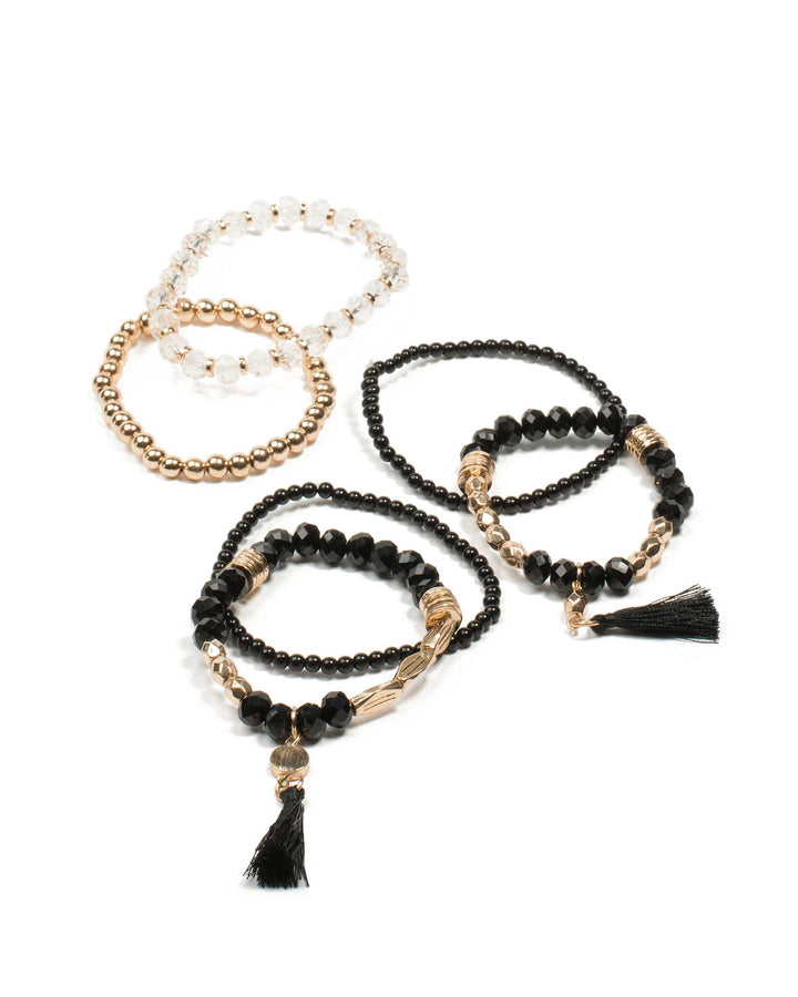 Colette by Colette Hayman Black Gold Tone Multi Row Beaded Bracelet Pack