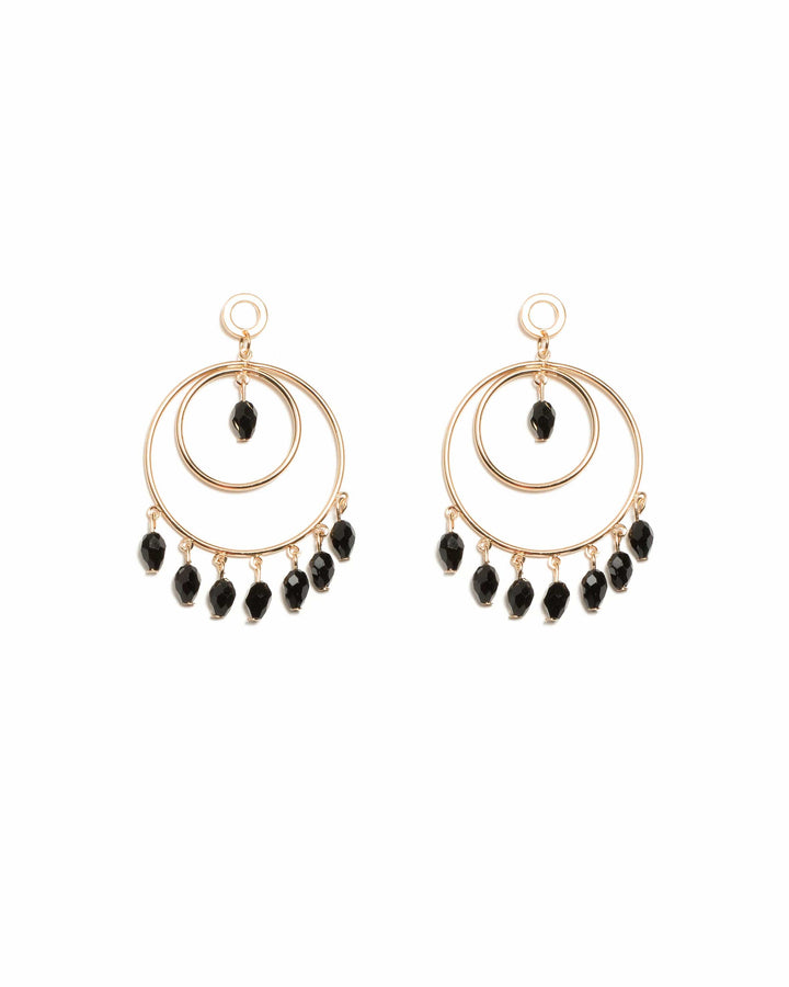Colette by Colette Hayman Black Gold Tone Ring Beaded Drop Earrings