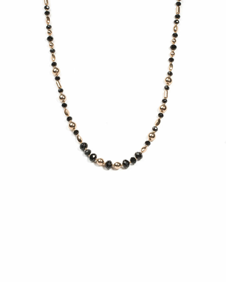 Colette by Colette Hayman Black Gold Tone Stationed Beaded Necklace