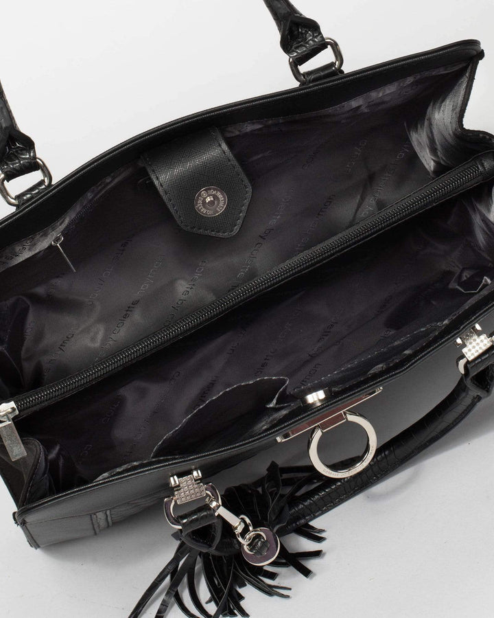 Black Gracie Quilted Lock Tote Bag | Tote Bags