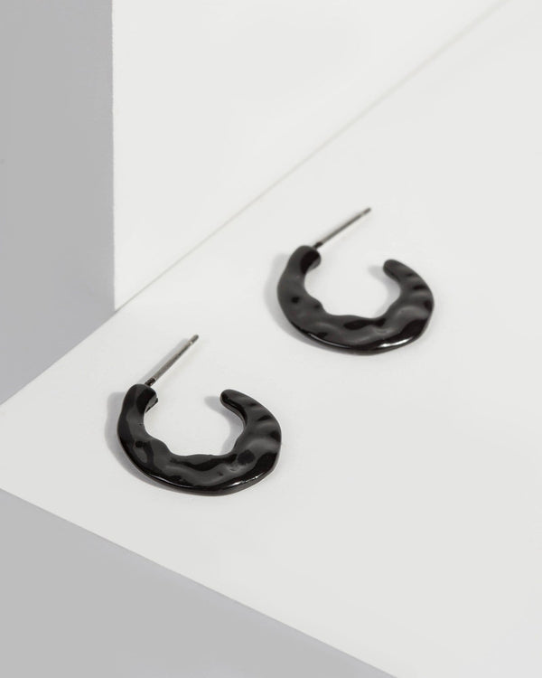 Black Hammered Half Hoop Earrings | Earrings