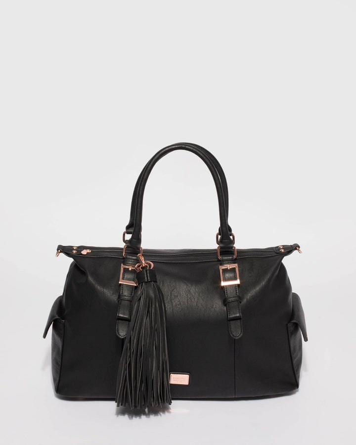 Black Jojo Tassel Weekender Bag With Rose Gold Hardware | Weekender Bags