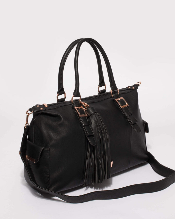 Black Jojo Tassel Weekender Bag With Rose Gold Hardware | Weekender Bags