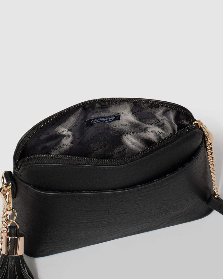 Black Karen Crossbody Bag With Tassel | Crossbody Bags