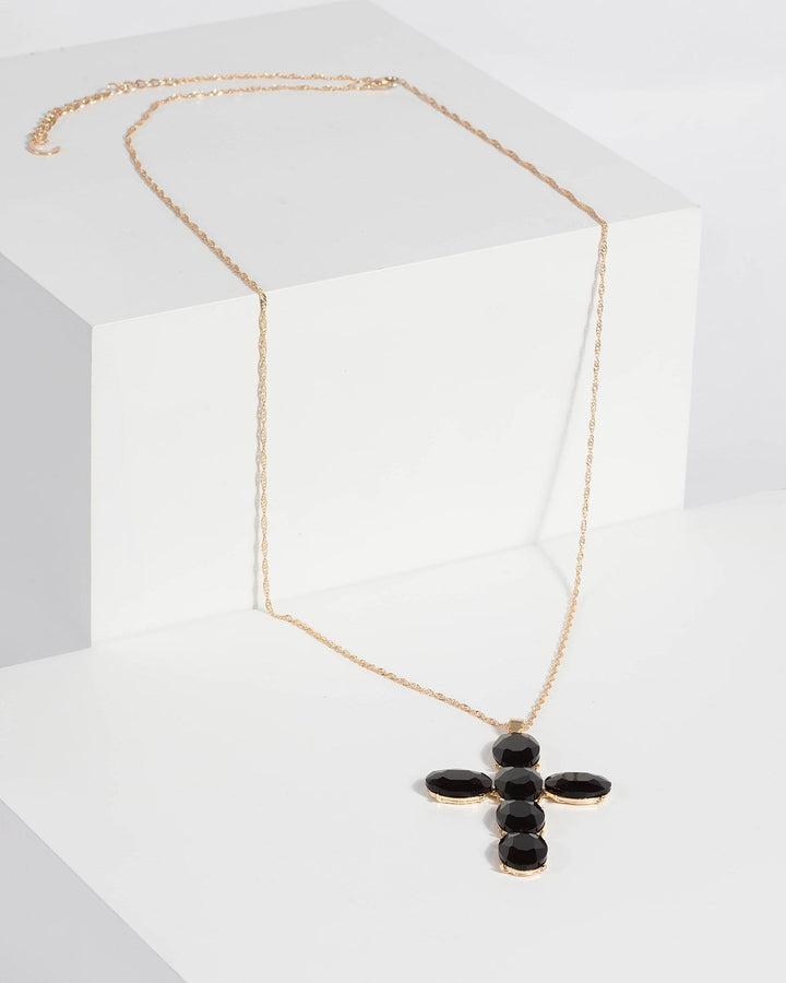 Black Large Crystal Cross Necklace | Necklaces