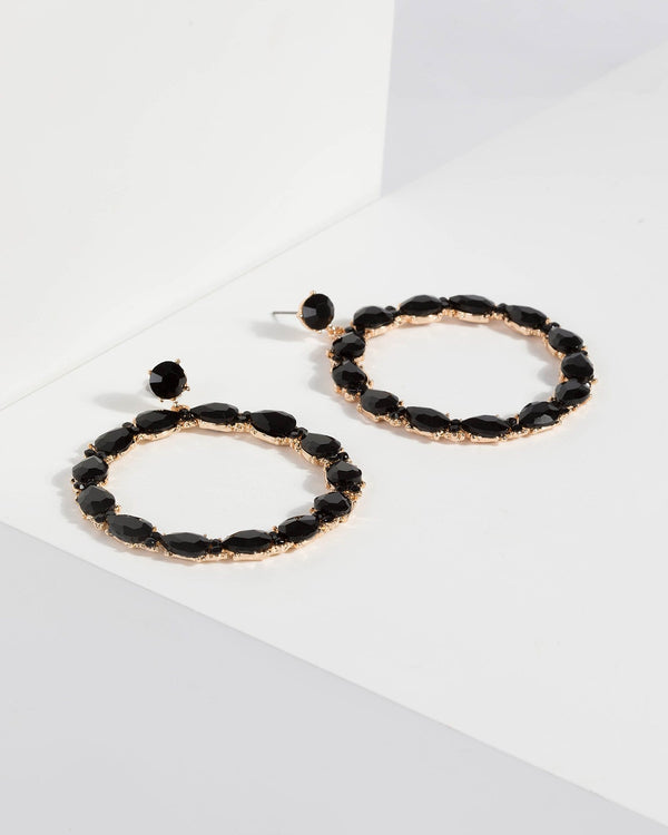 Black Large Crystal Stone Drop Earrings | Earrings