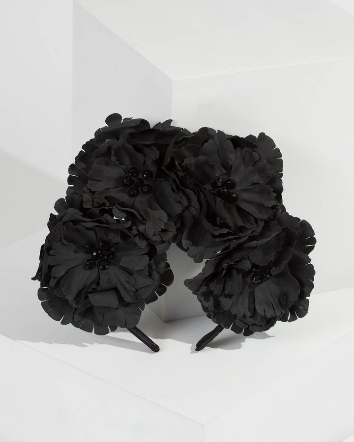 Black Large Flower Detail Headband | Hair Accessories