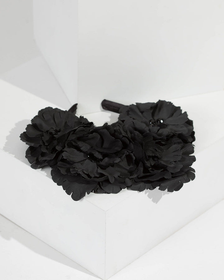 Black Large Flower Detail Headband | Hair Accessories