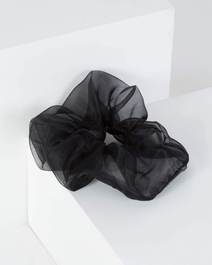 Black Large Plain Organza Scrunchie | Accessories