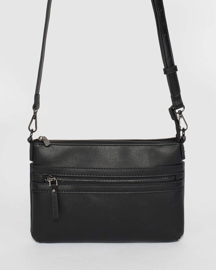 Black Large Zip Pocket Crossbody Bag With Gunmetal Hardware | Crossbody Bags