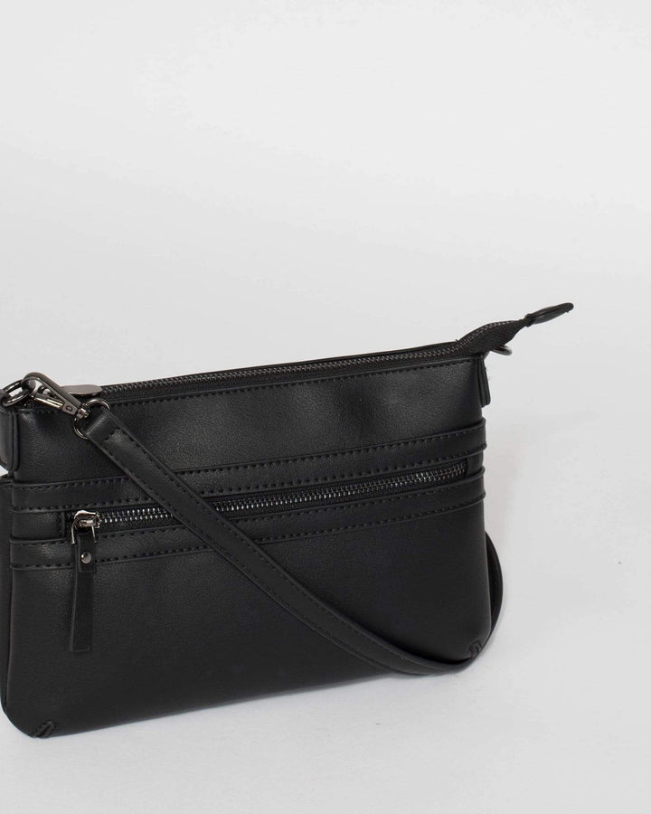 Black Large Zip Pocket Crossbody Bag With Gunmetal Hardware | Crossbody Bags
