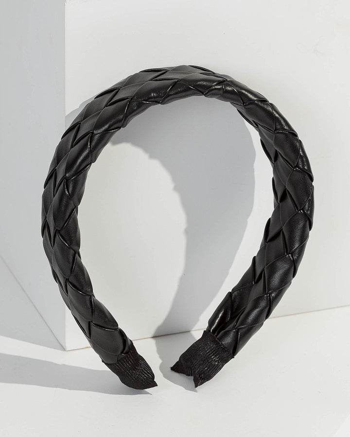 Black Leather Look Braided Headband | Hair Accessories