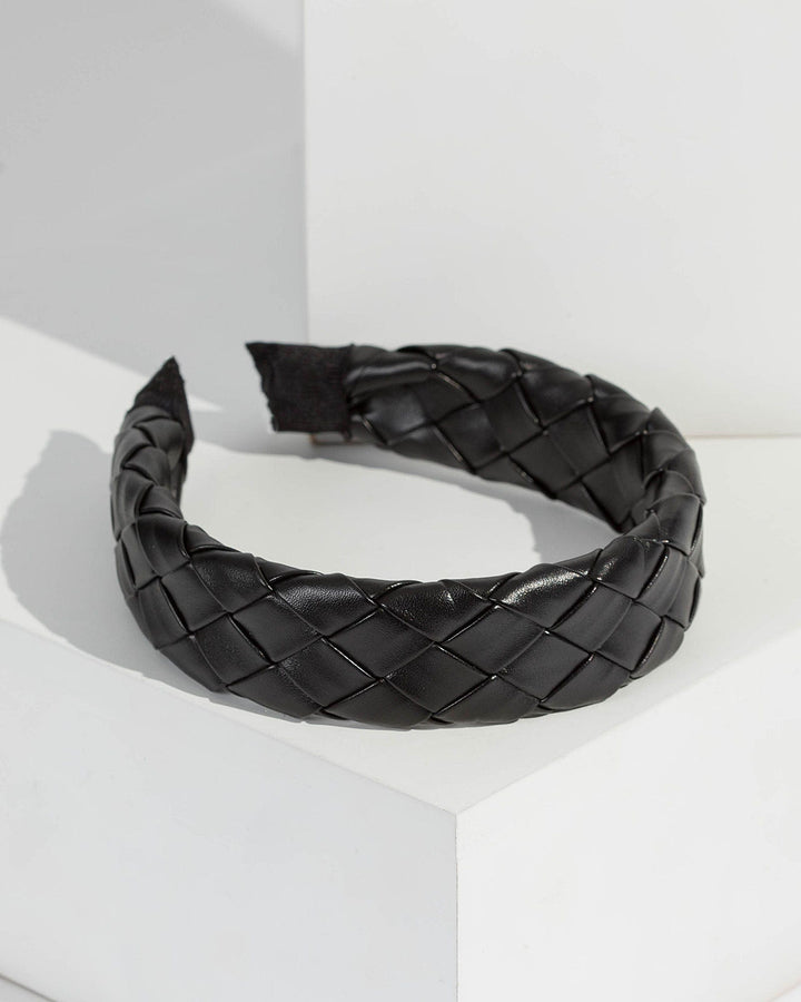 Black Leather Look Braided Headband | Hair Accessories