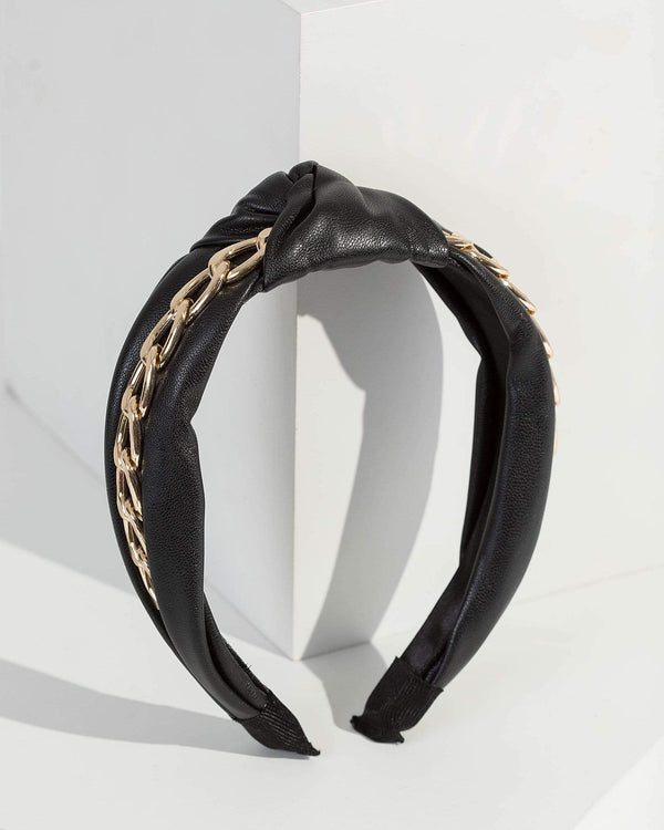 Colette by Colette Hayman Black Leather Look Knotted Chain Headband
