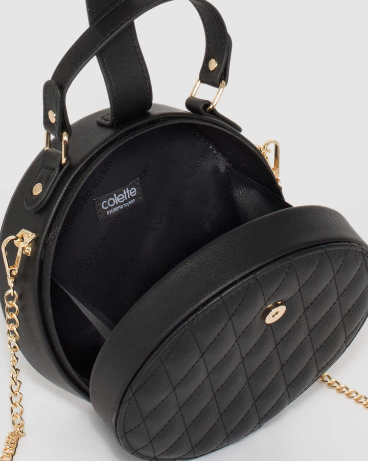 Black Marina Quilt Round Bag | Crossbody Bags