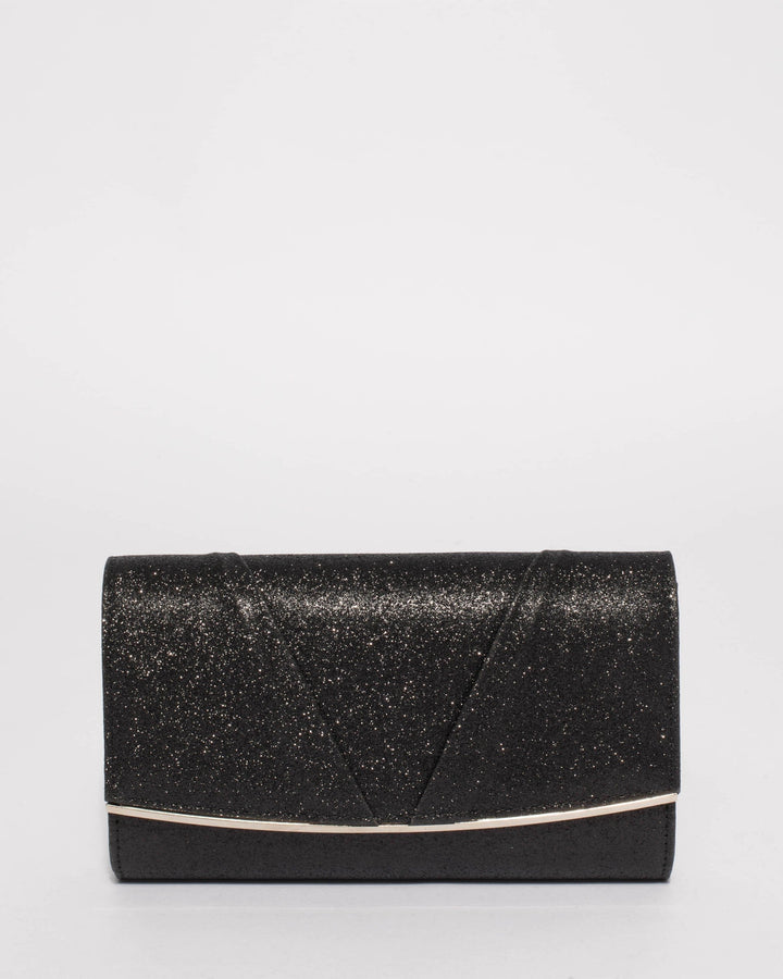 Black Marley Evening Clutch Bag With Silver Hardware | Clutch Bags