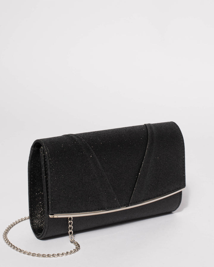 Black Marley Evening Clutch Bag With Silver Hardware | Clutch Bags
