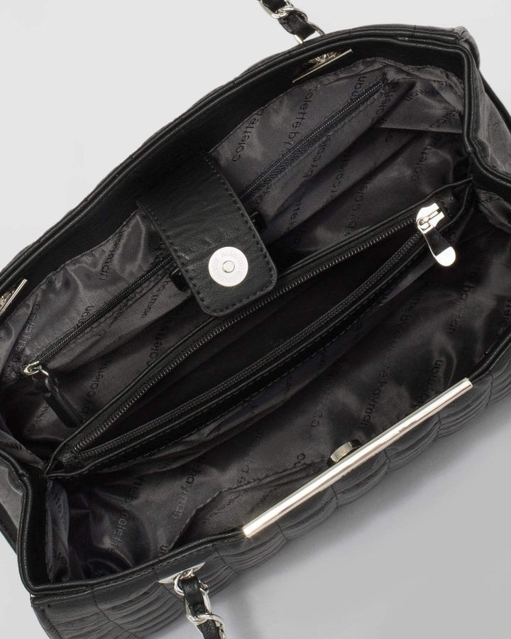 Black Megan Cube Quilt Tote Bag | Tote Bags