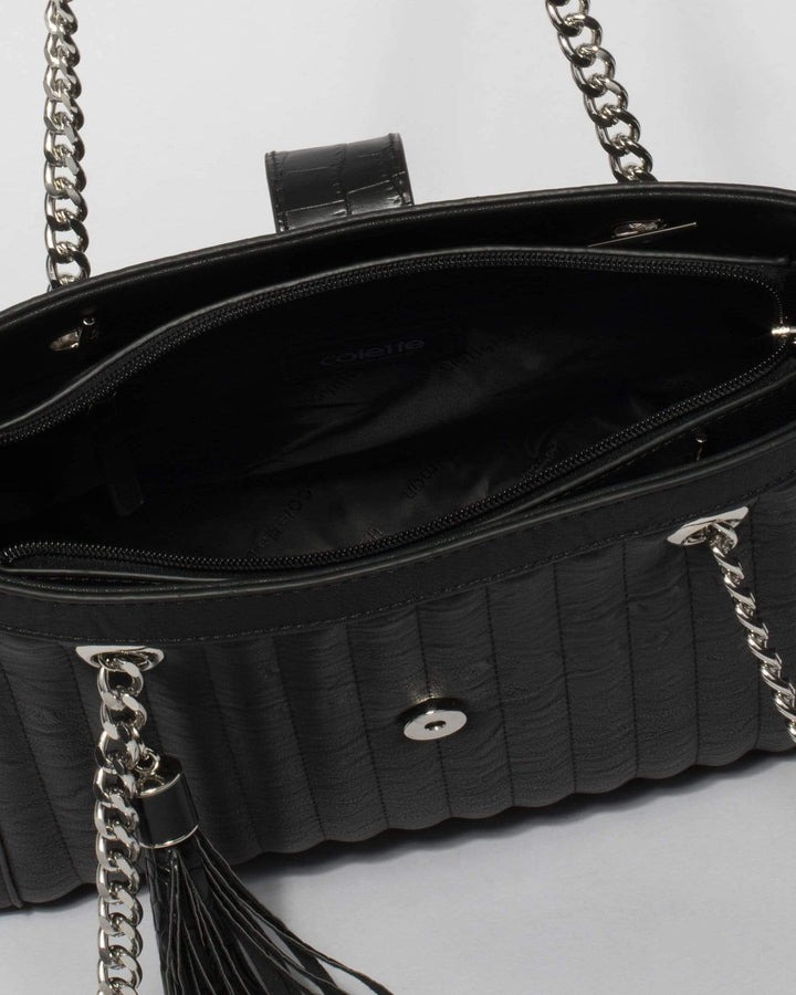 Black Megan Stripe Quilt Tote Bag | Tote Bags