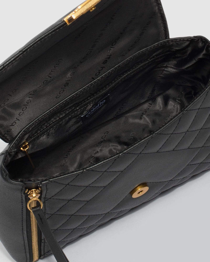 Black Mia Quilt Top Handle Bag | Tote Bags