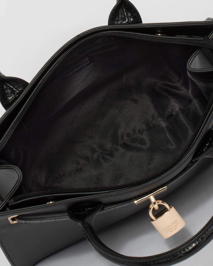 Black Mila Lock Tote Bag | Tote Bags
