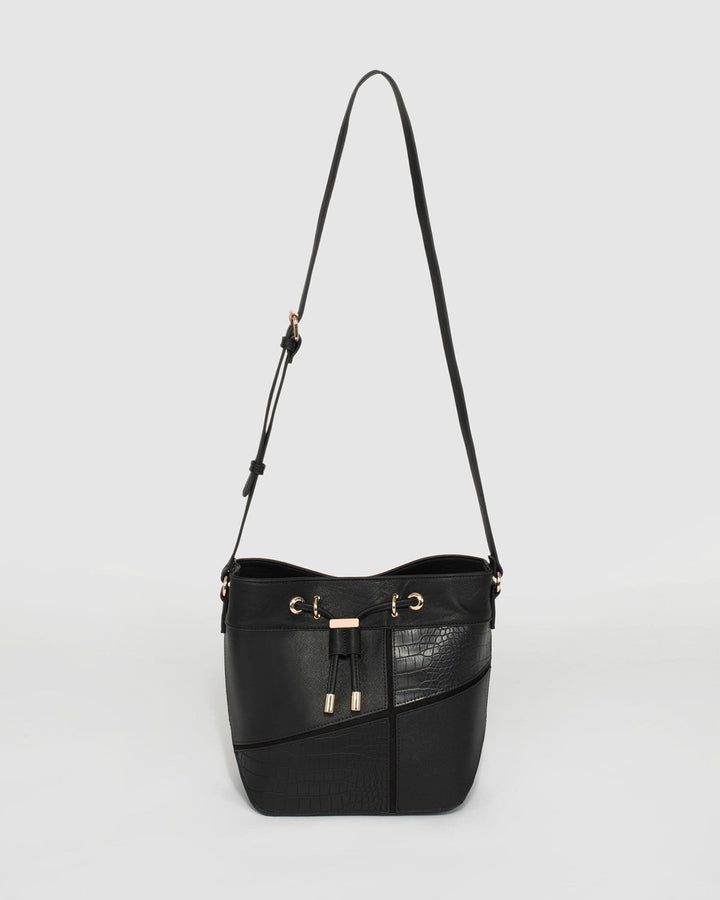Black Mimi Panel Drawstring Bag | Bucket Bags