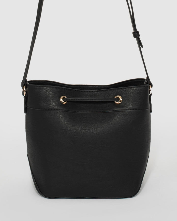 Black Mimi Panel Drawstring Bag | Bucket Bags