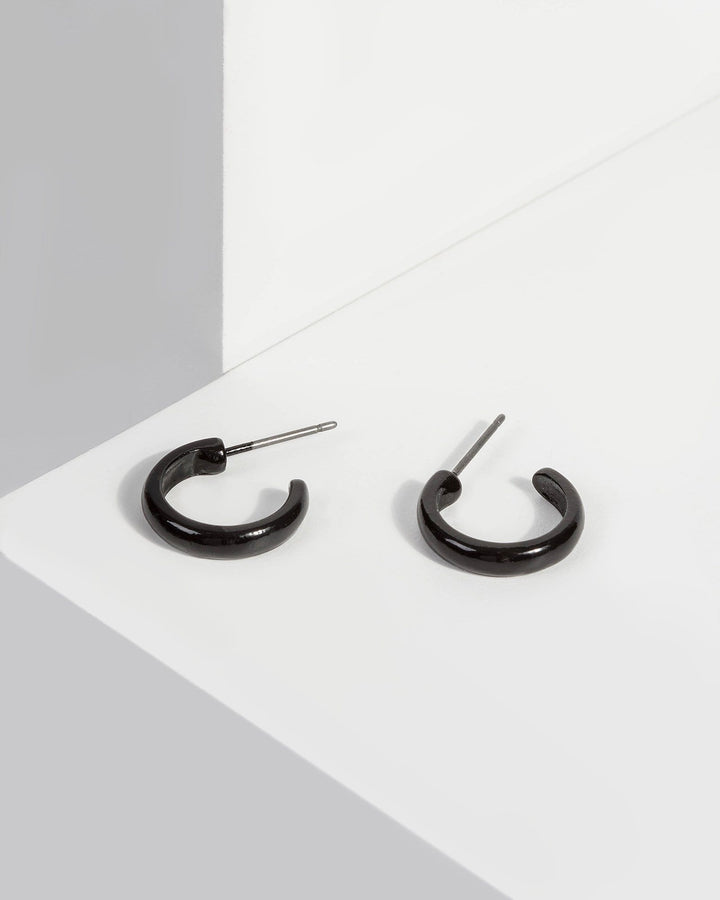 Black Mini Metal Hoop Earrings | Earrings