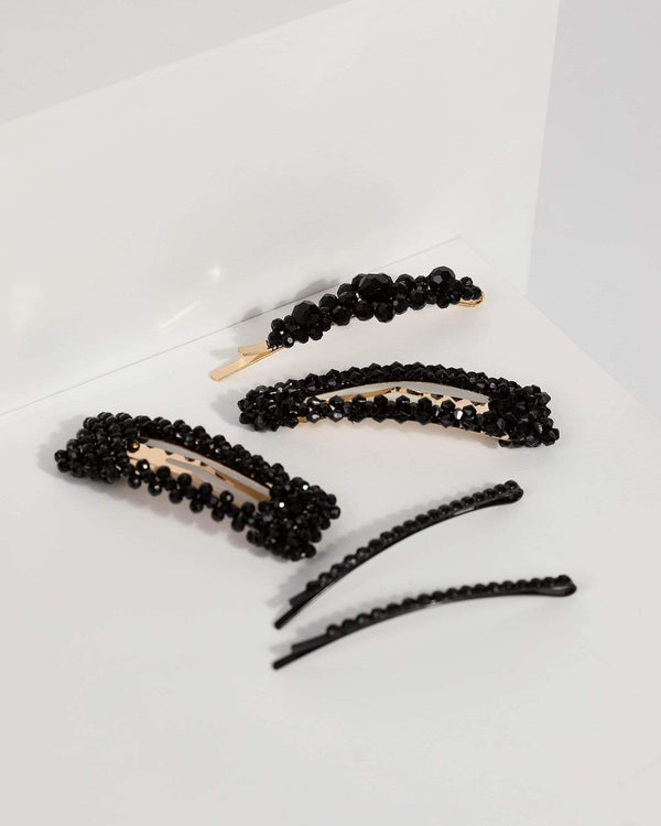 Black Mixed Beaded Hair Set | Hair Accessories