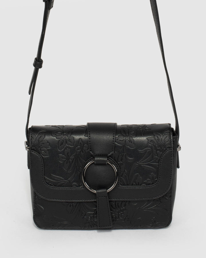 Black Mona Ring Embossed Crossbody Bag | Crossbody Bags