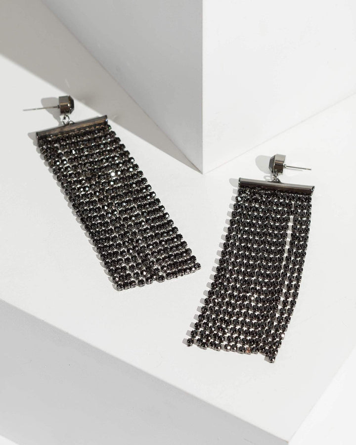 Colette by Colette Hayman Black Multi Crystal Chain Tassel Drop Earrings