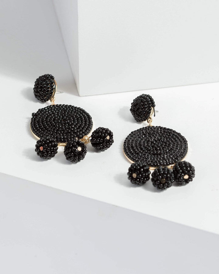 Black Multi Round Beaded Detail Earrings | Earrings