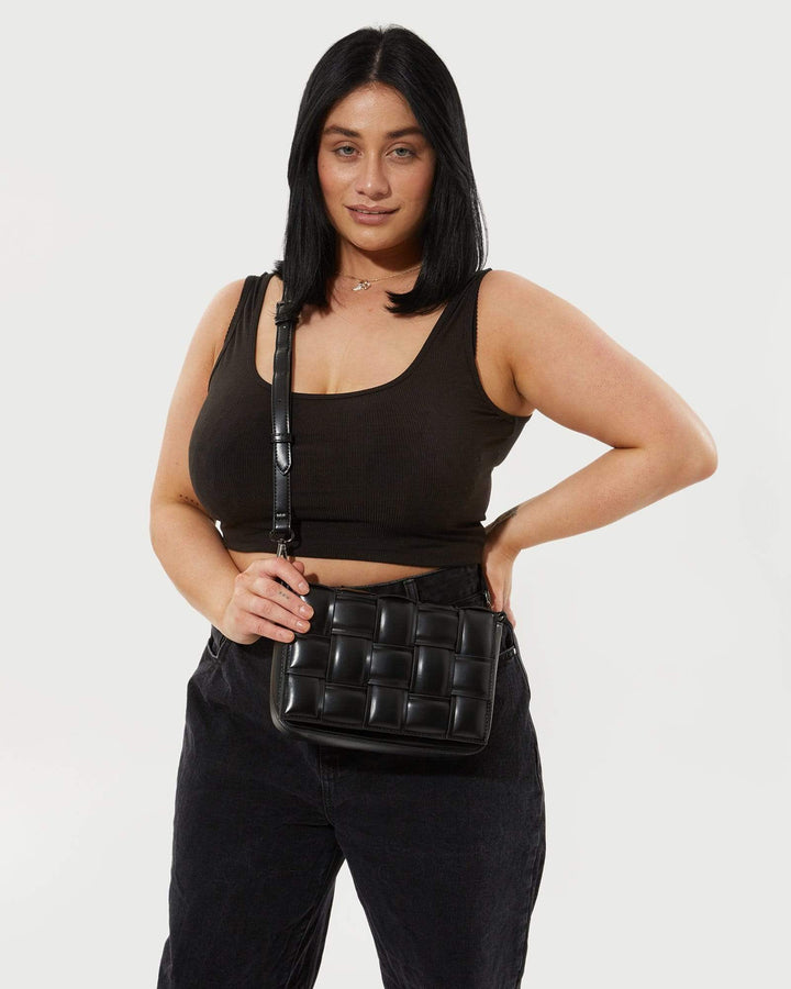 Black Nicole Woven Crossbody Bag | Crossbody Bags