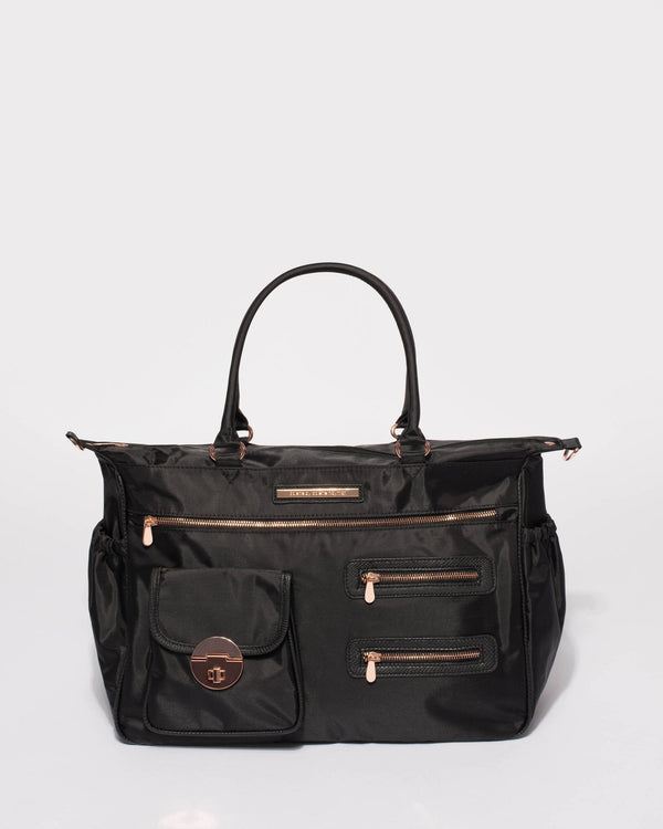 Black Nylon Pocket And Zip Baby Bag | Baby Bags