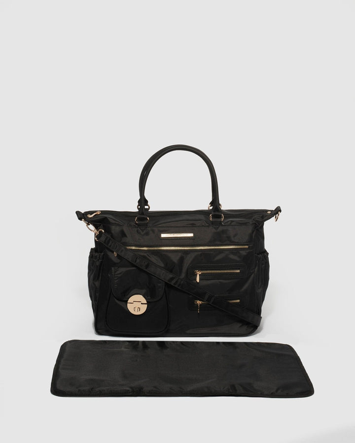 Colette by Colette Hayman Black Nylon Pocket And Zip Baby Bag With Gold Hardware