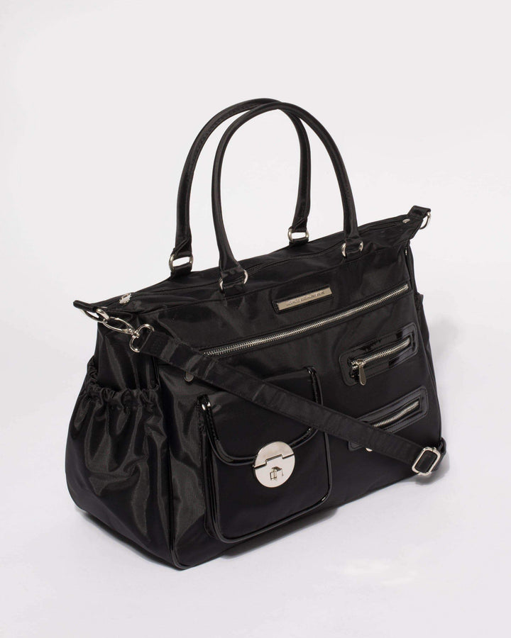Colette by Colette Hayman Black Nylon Pocket and Zip Baby Bag With Silver Hardware