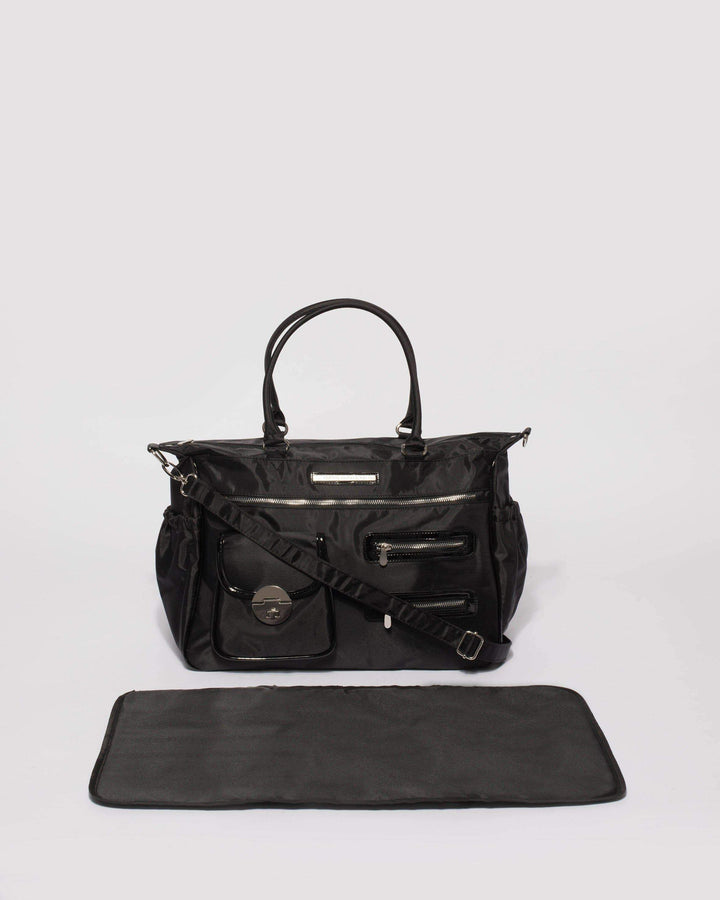 Colette by Colette Hayman Black Nylon Pocket and Zip Baby Bag With Silver Hardware
